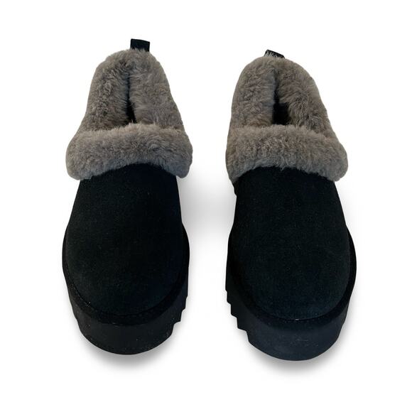 UGG Nita Platform Slippers Genuine Shearling Womens Size 7 Black Suede - Picture 2 of 6